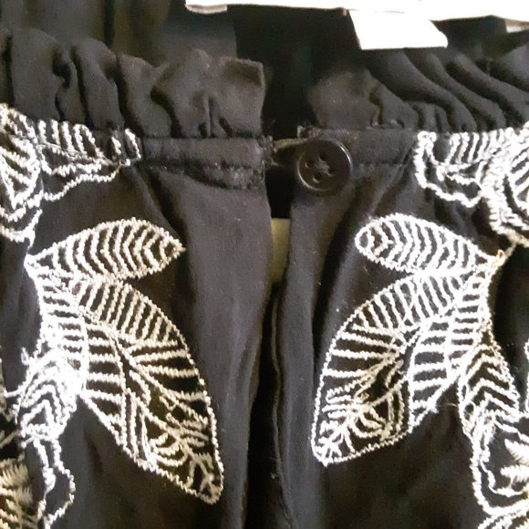 Loft White Embroidered Floral Split Neck Black Dress(as is -no belt) - Picture 6 of 14